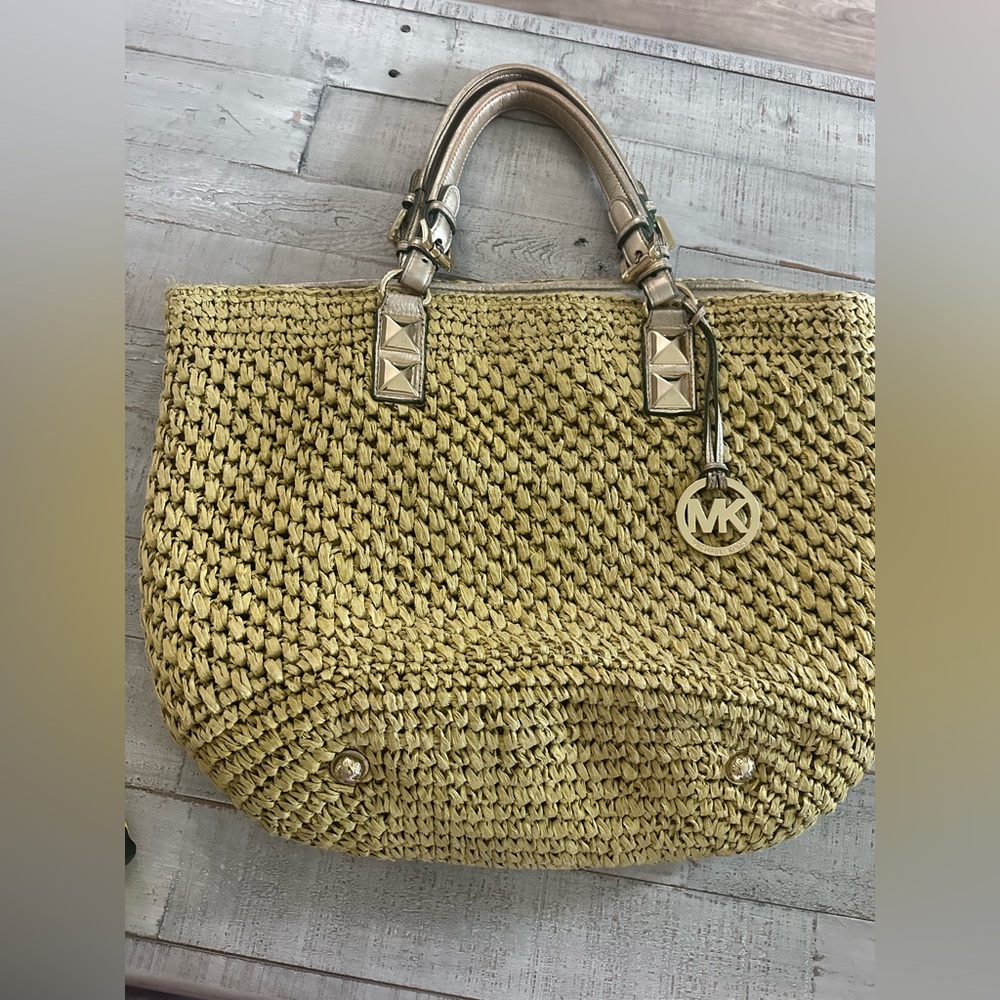 Michael Kors Gold Woven Tote Bag